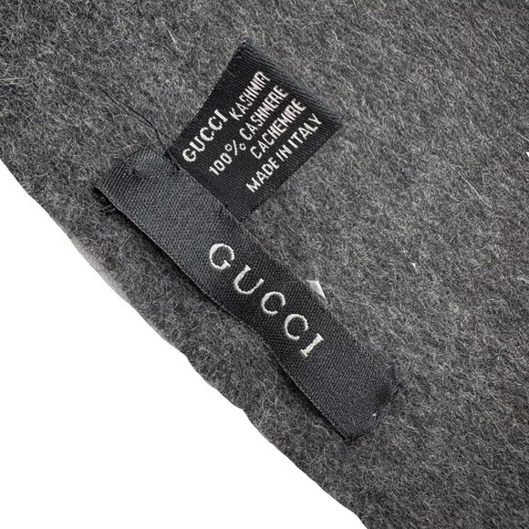 Authentic GUCCI Large Stole Muffler Scarf Gray Cashmere - Picture 7 of 15